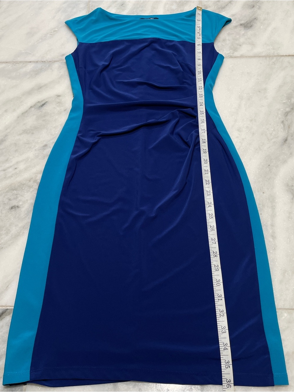 Chaps Blue & Turquoise Color Block Ruched Sheath Dress XS - Picture 11 of 17